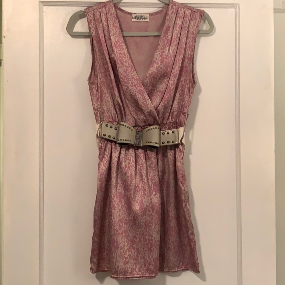 Blush & Metallic Printed Cocktail Belted Dress - S